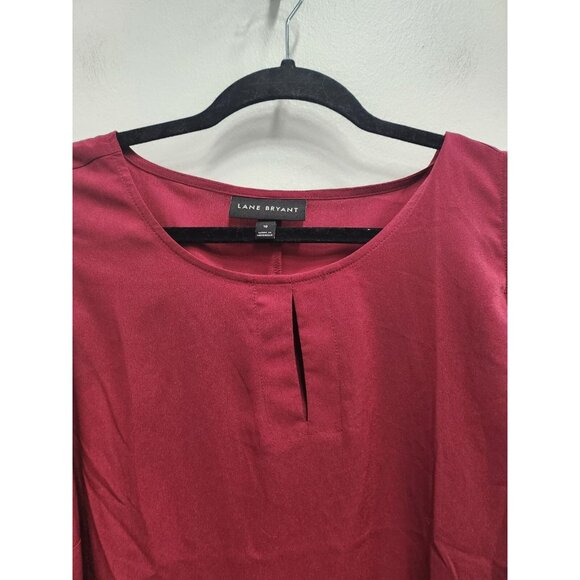 Lane Bryant Womens Blouse Top Size 18 Maroon Cold Shoulder Keyhole Neck Casual - Picture 2 of 10